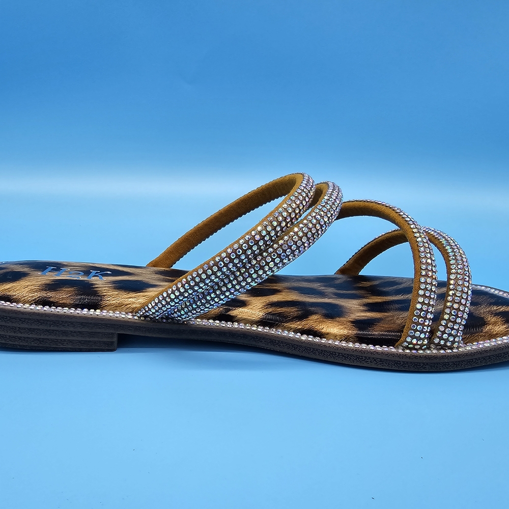 Leopard Print Rhinestone Sandals - Picture 2 of 4